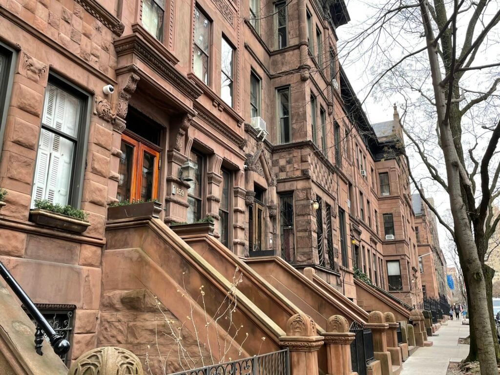 Brownstone rowhouse stoops in Brooklyn