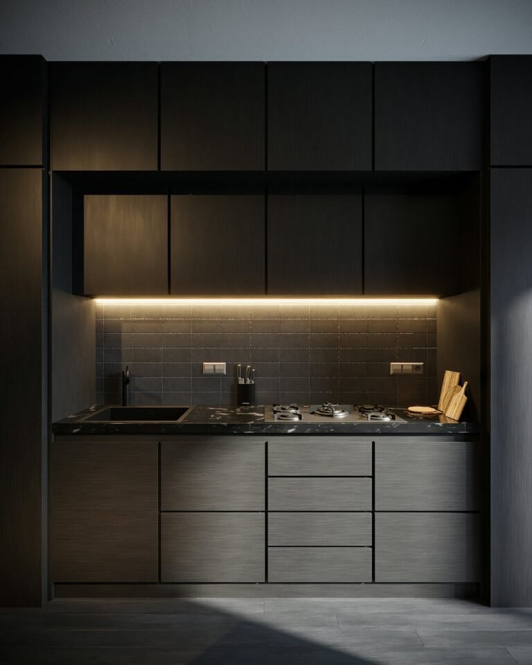 Small apartment galley kitchen with counter space and wall storage