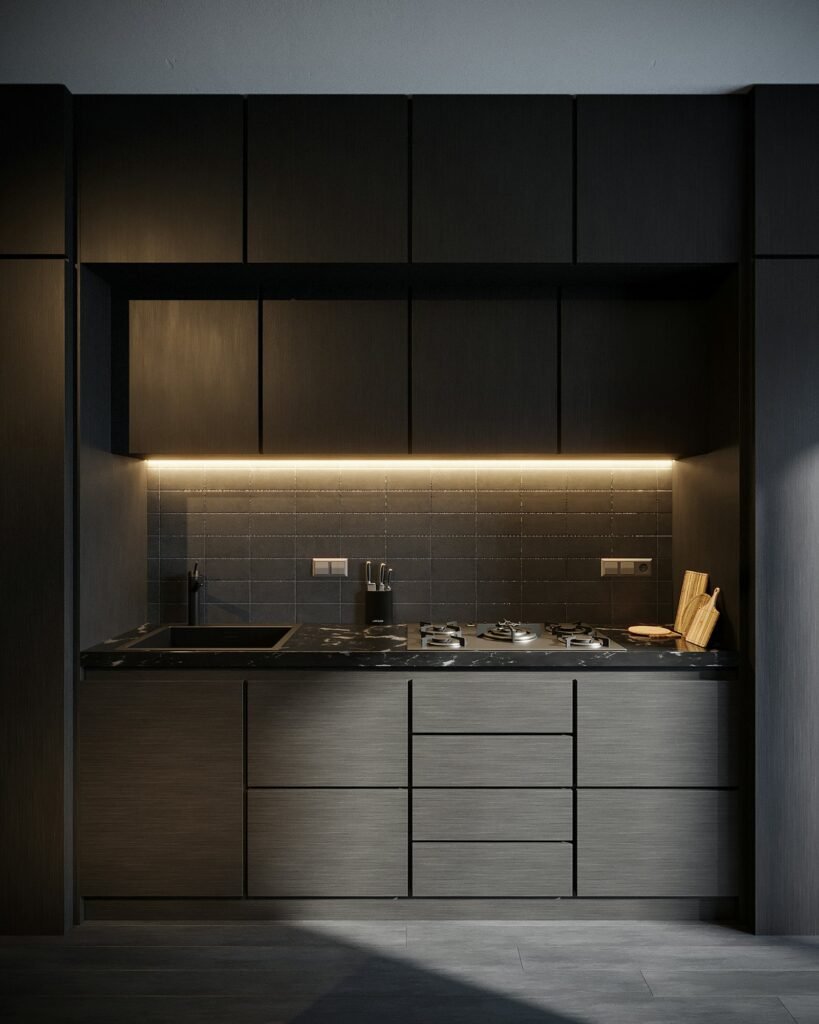 Small apartment galley kitchen with counter space and wall storage