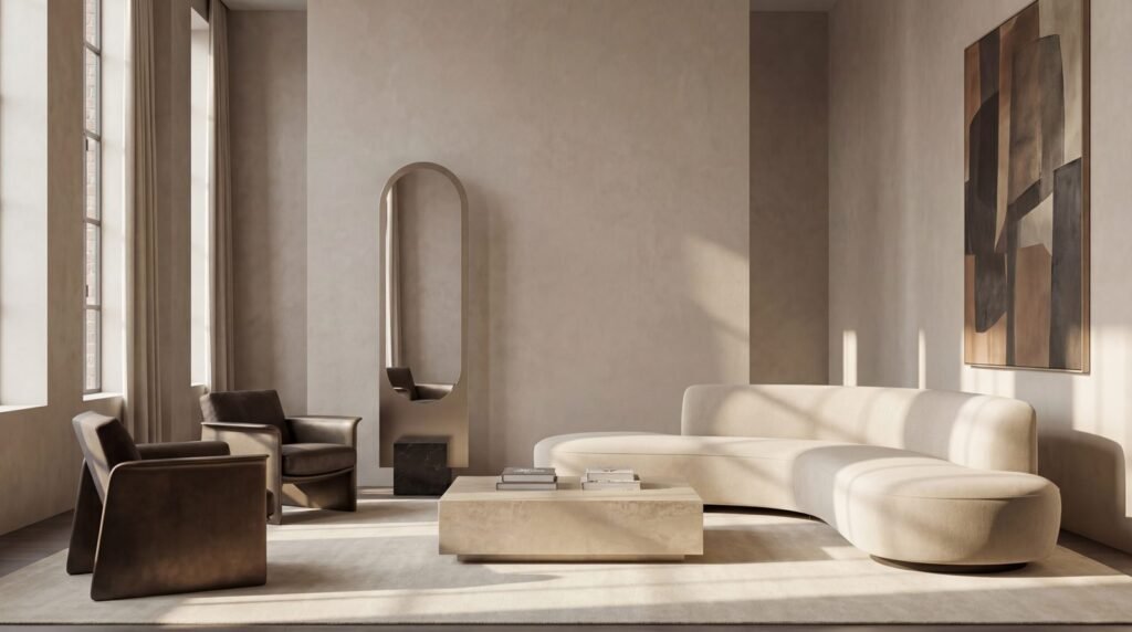 Alice sculptural mirror in a New York apartment with tall windows