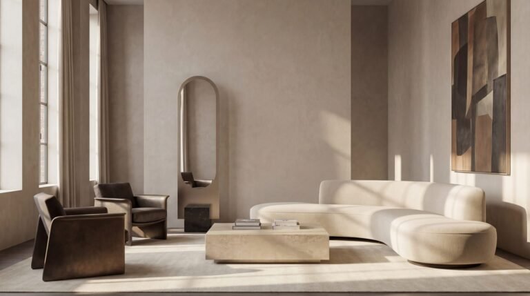 Alice sculptural mirror in a New York apartment with tall windows
